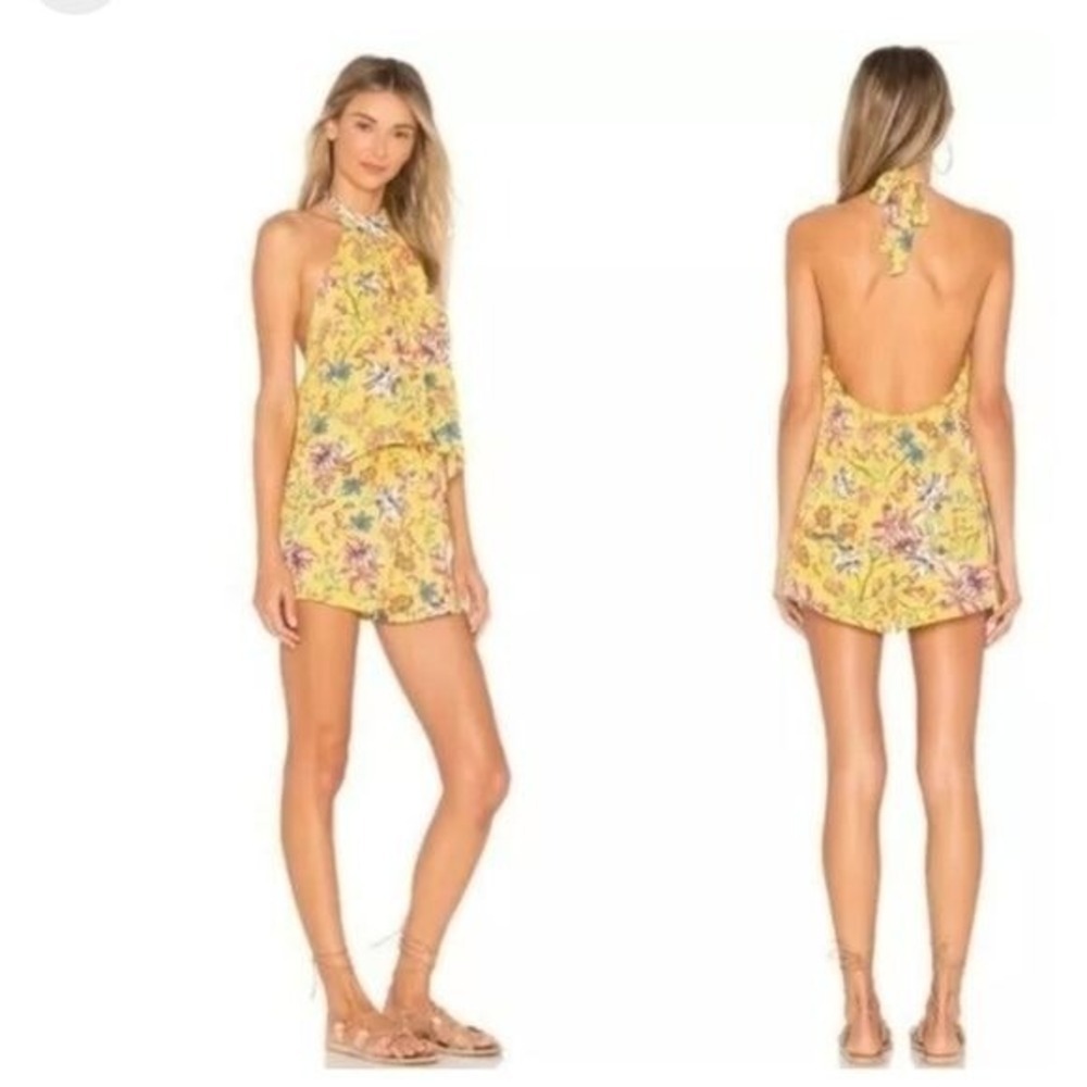 L*SPACE Kelly Pacific Bloom‎ Yellow Floral Halter Lined Sz. XS Romper